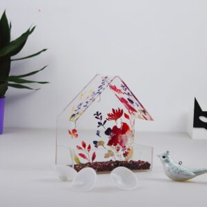 Spring-filled printed background window bird feeder with super strong suction cup - transparent acrylic feeding window cat bird house gift