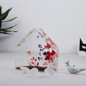 Spring-filled printed background window bird feeder with super strong suction cup - transparent acrylic feeding window cat bird house gift