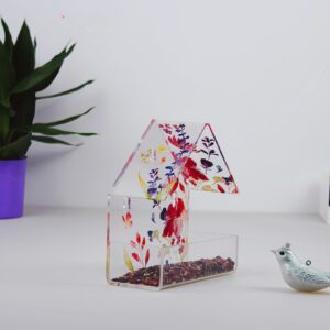 Spring-filled printed background window bird feeder with super strong suction cup - transparent acrylic feeding window cat bird house gift
