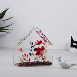Spring-filled printed background window bird feeder with super strong suction cup - transparent acrylic feeding window cat bird house gift
