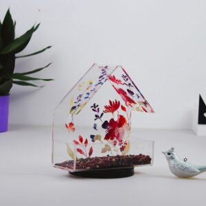 Spring-filled printed background window bird feeder with super strong suction cup - transparent acrylic feeding window cat bird house gift
