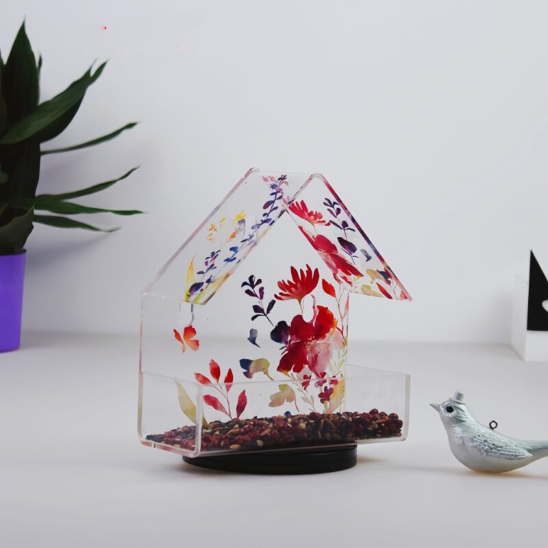 Spring-filled printed background window bird feeder with super strong suction cup - transparent acrylic feeding window cat bird house gift