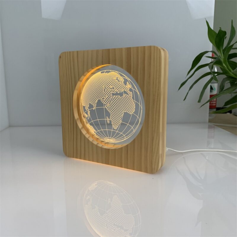 Creative Earth-shaped acrylic wooden night light